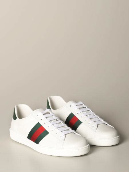 Gucci Ace Leather Sneakers With Web Bands Sneakers Gucci Men White