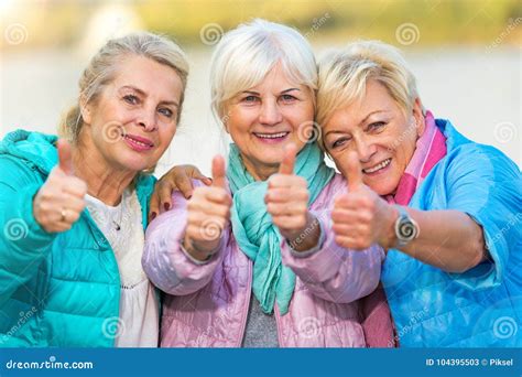 Senior Women Showing Thumbs Up Stock Image Image Of Carefree Happiness