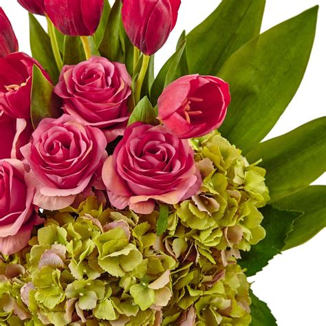 Tulip Rose And Hydrangea Arrangement 1472 Nearly Natural