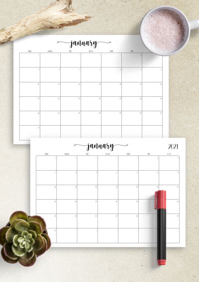 Extra Large Printable Monthly Calendar