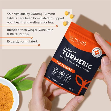 Turmeric Tablets 2500mg With Curcumin Ginger Black Pepper 180