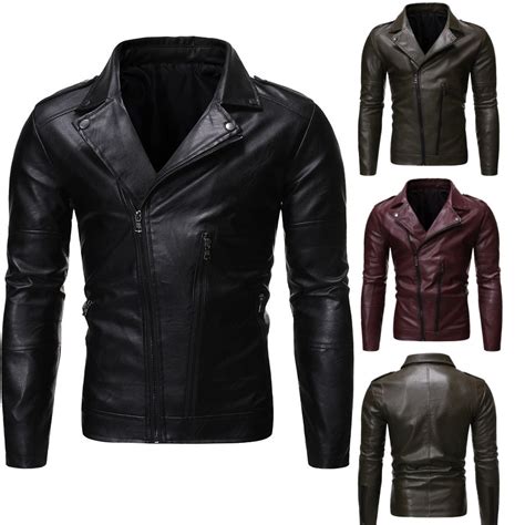 New Leather Jacket Mens High Quality Diagonal Lapel Pu Leather Jacket