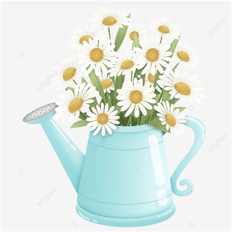 Blue Watering Can With White Daisy Flower Flower Watering Can Flower