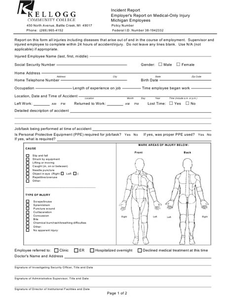 Michigan Employers Incident Report Form On Medical Only