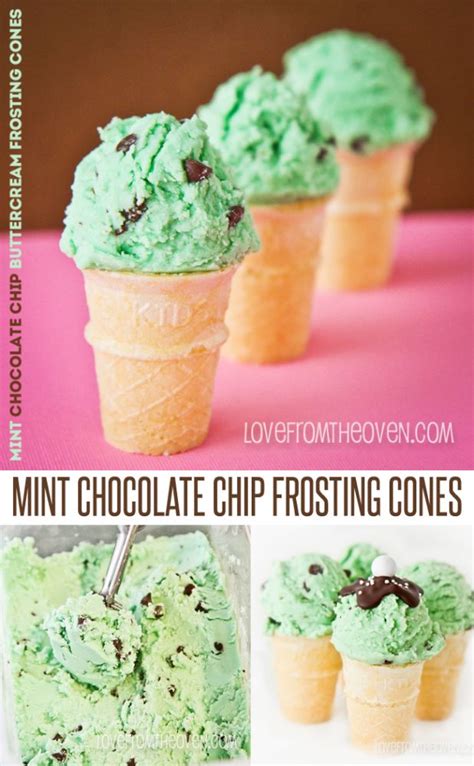 Mint Chocolate Chip Frosting Cones Love From The Oven Chocolate