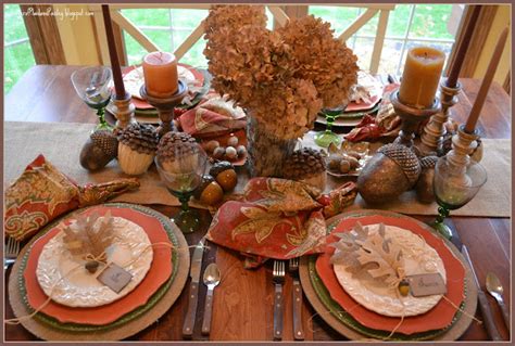 Fall Leaves And Acorns Tablescape Corner Of Plaid And Paisley