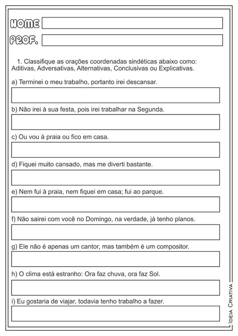 Exercícios Conjunções Coordenativas E Subordinativas Com Gabarito Pdf