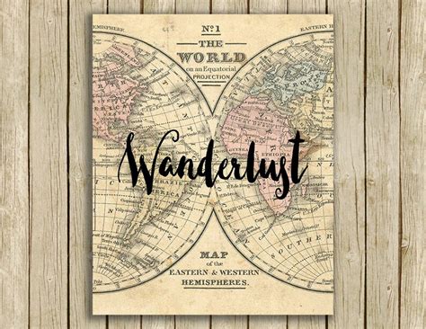 Wanderlust Print Travel Wall Art Printable Quote Instant Etsy