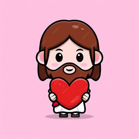 Premium Vector Cute Jesus Christ Holding Heart Vector Cartoon