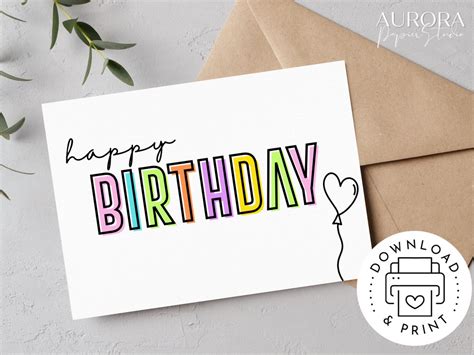 Happy Birthday Printable Stationery Card 425x55 In 5x7 Etsy