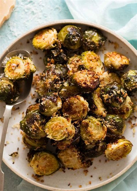 Crispy Parmesan Roasted Brussels Sprouts Addictive Recipetin Eats