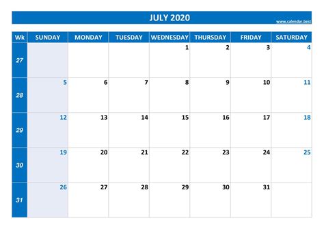 July 2020 Calendar Calendarbest