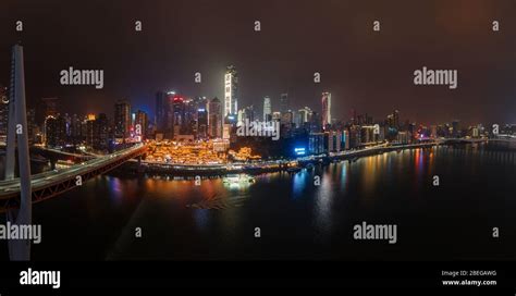 Dec 22 2019 Chongqing China Panoramic Aerial Night View Of Hong Ya