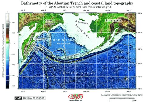 Topographic Map Of The Bering Sea Basin And The Aleutian Arc Source