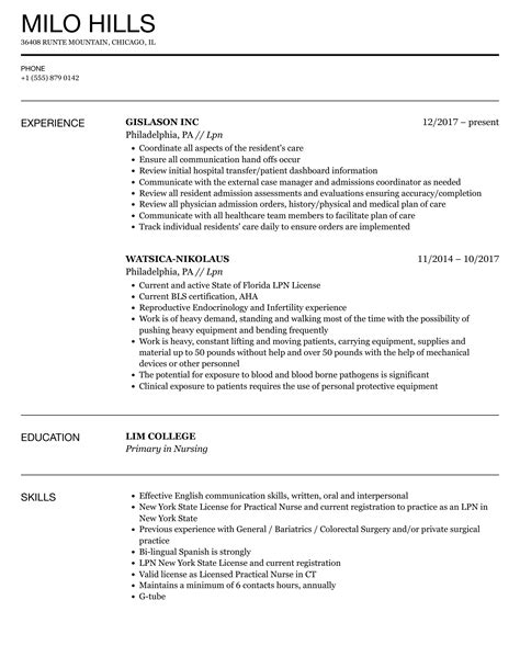 Lpn Resume Samples | Velvet Jobs