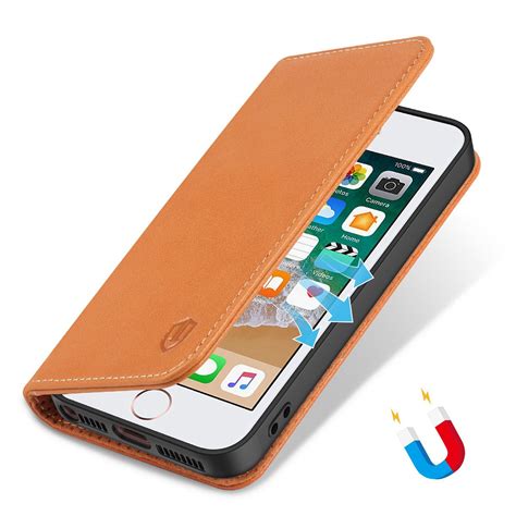 Shieldon Iphone Se Leather Kickstand Case Genuine Leather Wallet Case