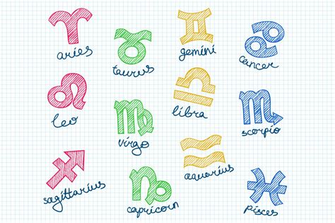 Pencil Doodle Zodiac Symbols Icons ~ Creative Market
