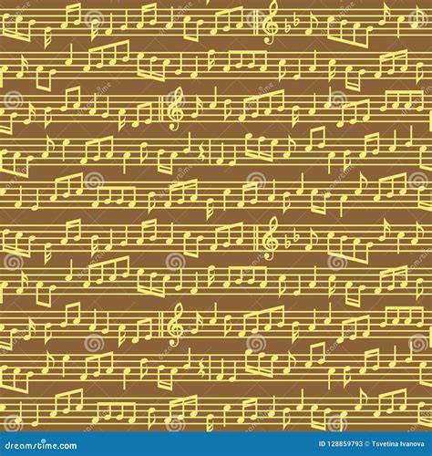 Stave With Music Notes Seamless Pattern Brown And Golden Vector Music