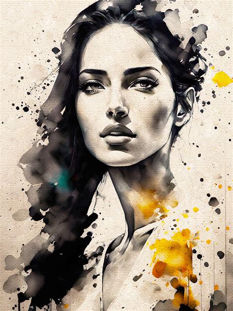 Abstract Watercolor Painting Girls Female Portrait Painting Digital