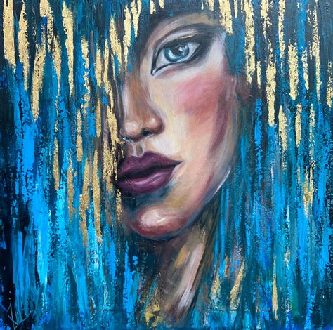 Large Abstract Face Painting Large Ocean Painting Abstract Woman Face