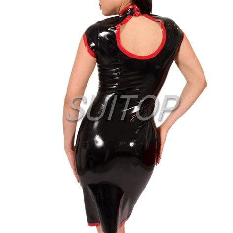 Sexy Rubber Latex High Neck Tight Dress In Black Color For Women