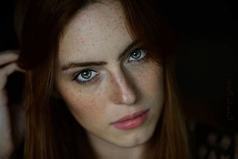 X Women Green Eyes Freckles Redhead Looking At Viewer