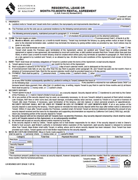 Free California Standard Residential Lease Agreement Template Pdf Word