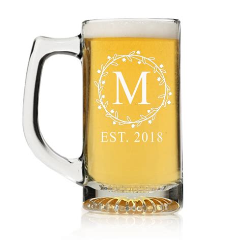 Wreath Monogram Personalized Beer Glass Custom Monogram Beer Glass Personalized Beer Glass