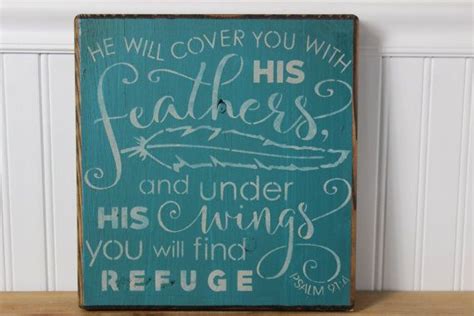 Wooden Signcover You With His Feathersfeatherspsalmbible Verse