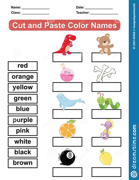 Cut And Paste The Color Names Worksheet For Children To Recognize The