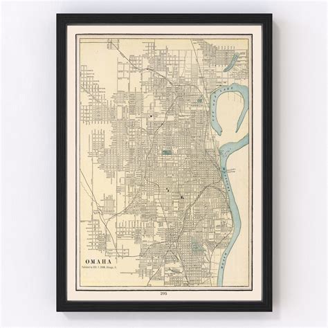 Omaha Map 1901 Old Map Of Omaha Nebraska Art Vintage Print Framed
