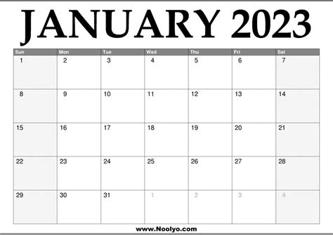 2023 January Calendar Printable Calendars Printable