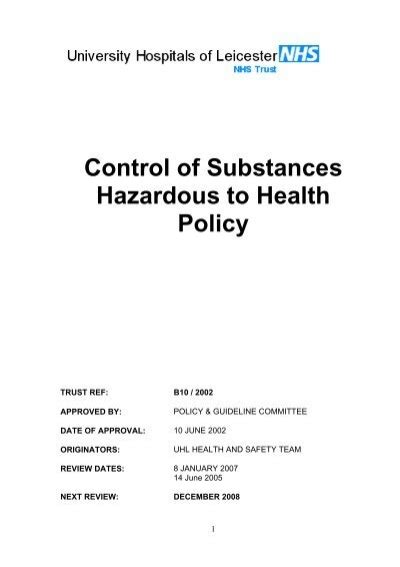 Control Of Substances Hazardous To Health Policy Coshh Library