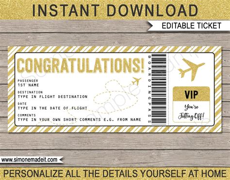 Congratulations T Boarding Pass Ticket Printable Plane Etsy
