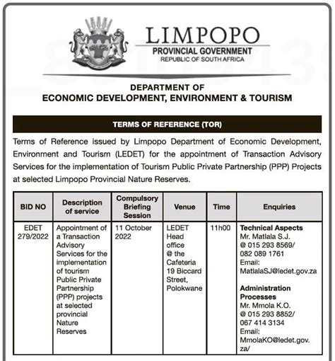 Appointment Of A Transaction Advisory Services For The Implementation Of Tourism Public