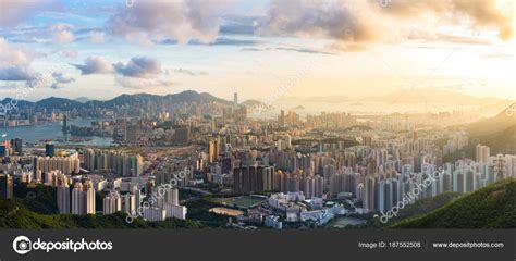 Hong Kong Skyline Kowloon Kowloon Viewing Point Sunset — Stock Photo