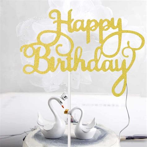 Buy Happy Birthday Cake Toppers Delfino 50 Pcs Birthday Gold Cupcake