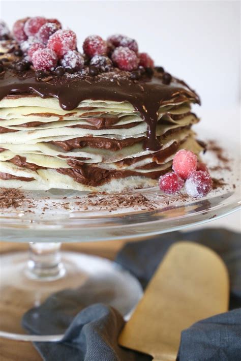 Chocolate Hazelnut Crepe Cake With Sugared Cranberries Joy Oliver