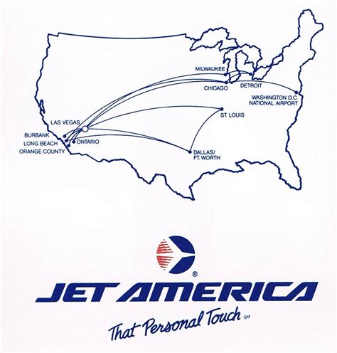 Jet America Airlines July 16 1986 Route Map