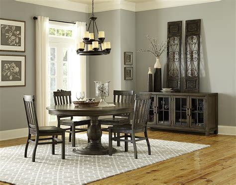 What is the price range for gray dining room sets? Transitional Weathered Gray Round Dining Table with ...