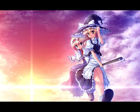 2girls Alice Margatroid Blonde Hair Clouds Dress Hat Kirisame Marisa