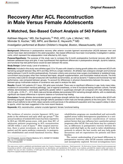 pdf recovery after acl reconstruction in male versus female adolescents a matched sex based