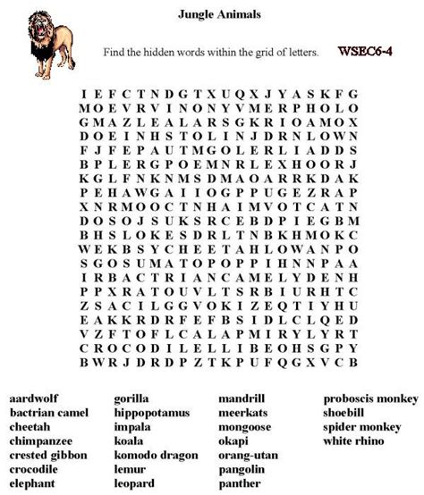 Bluebonkers Free Printable Word Search Sheet Jungle Animals Free