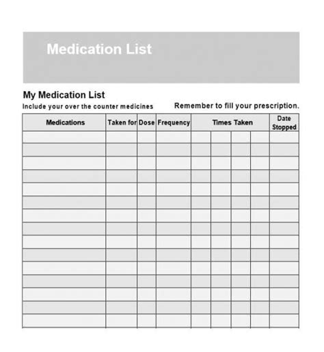 Medication List Template Excel Excel Templates