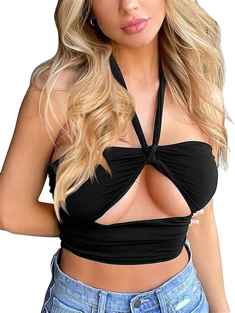 Damen Sexy Criss Cross Cut Out Weste Gebunden R Ckenfrei Wrap Neckholder Crop Top Y K Tank Tops