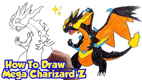 How To Draw Mega Charizard Z X Y Fusion Pokemon Step By Step