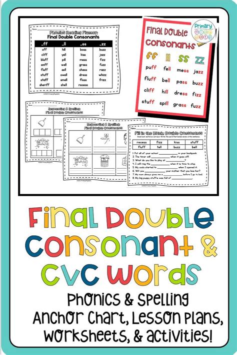 Final Double Consonant Short Vowel Cvc Worksheets Activities Anchor