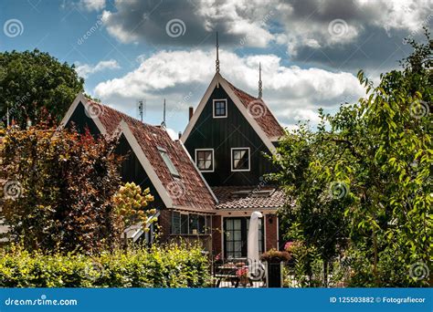 Traditional Dutch Houses Of Wood Built With Typical Architecture Stock