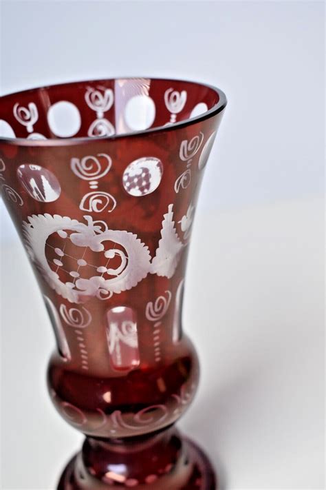 Antique Egermann Ruby Red Cut To Clear Bohemian Glass Etched Crystal Vase 6 1 4” Ebay