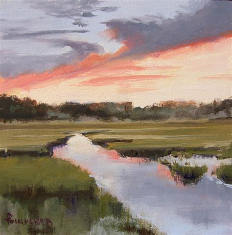 Paintings In Oil Marsh At Sunset